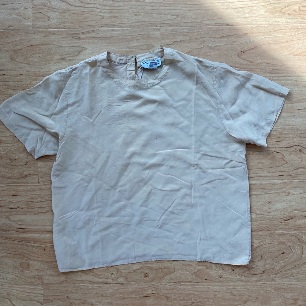 Vintage Oscar De La Renta Expressions Cream Beige Silk Blouse 100% Silk Size M